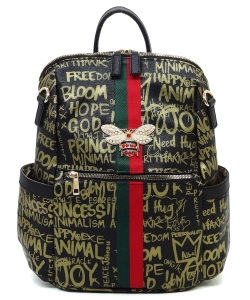 Graffiti Queen Bee Striped Convertible Backpack GP2706B GOLD